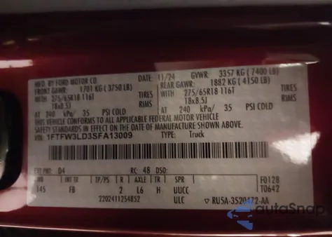 2025 Ford F-150 Xlt from USA, damaged, VIN 1FTFW3LD3SFA13009